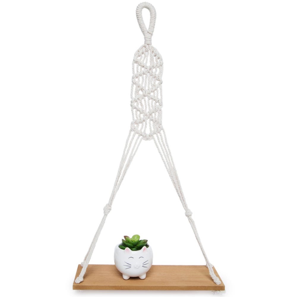 Boho Macrame Hanging Wooden Wall Shelf